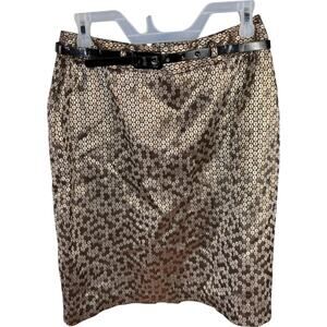 Worthington Gold Metallic Sequin Pencil Skirt with Belt Women’s Size 8